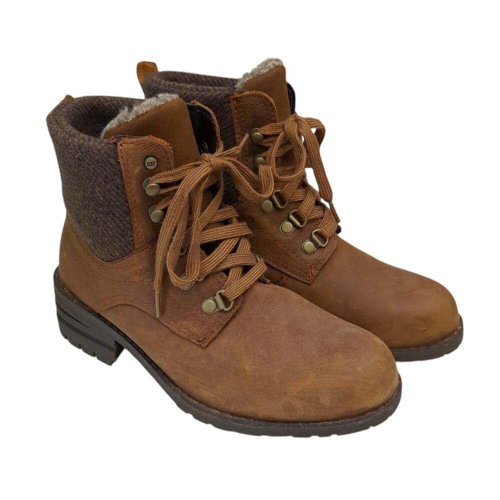 Y2K 90s Style Women's Caterpillar Boots Brown Leather Chunky Lace Up CAT 6.5